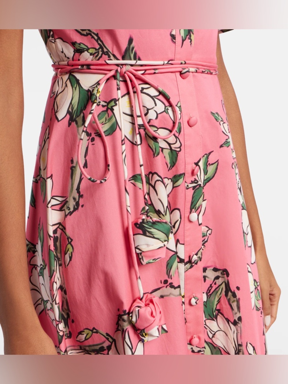 LEO LIN BIANCA SHORT SLEEVE MIDI DRESS IN PINK MAGNOLIA PRINT - Picture 16 of 17